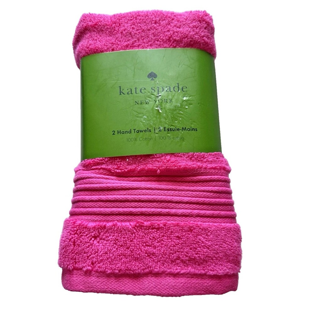 Kate Spade Bright Pink Set of 2 Hand Towels Bathroom Dorm Kids 100% Cotton 16x30